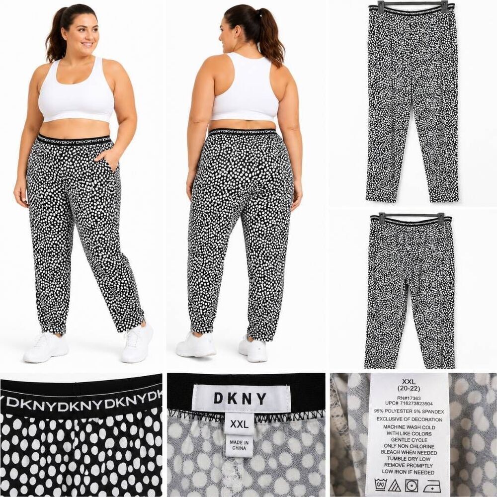 DKNY Sport Print Leggings XXL Black White Stretch Pants